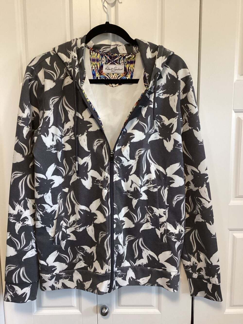 Robert Graham Floral Zip Up Hoodie Grey White